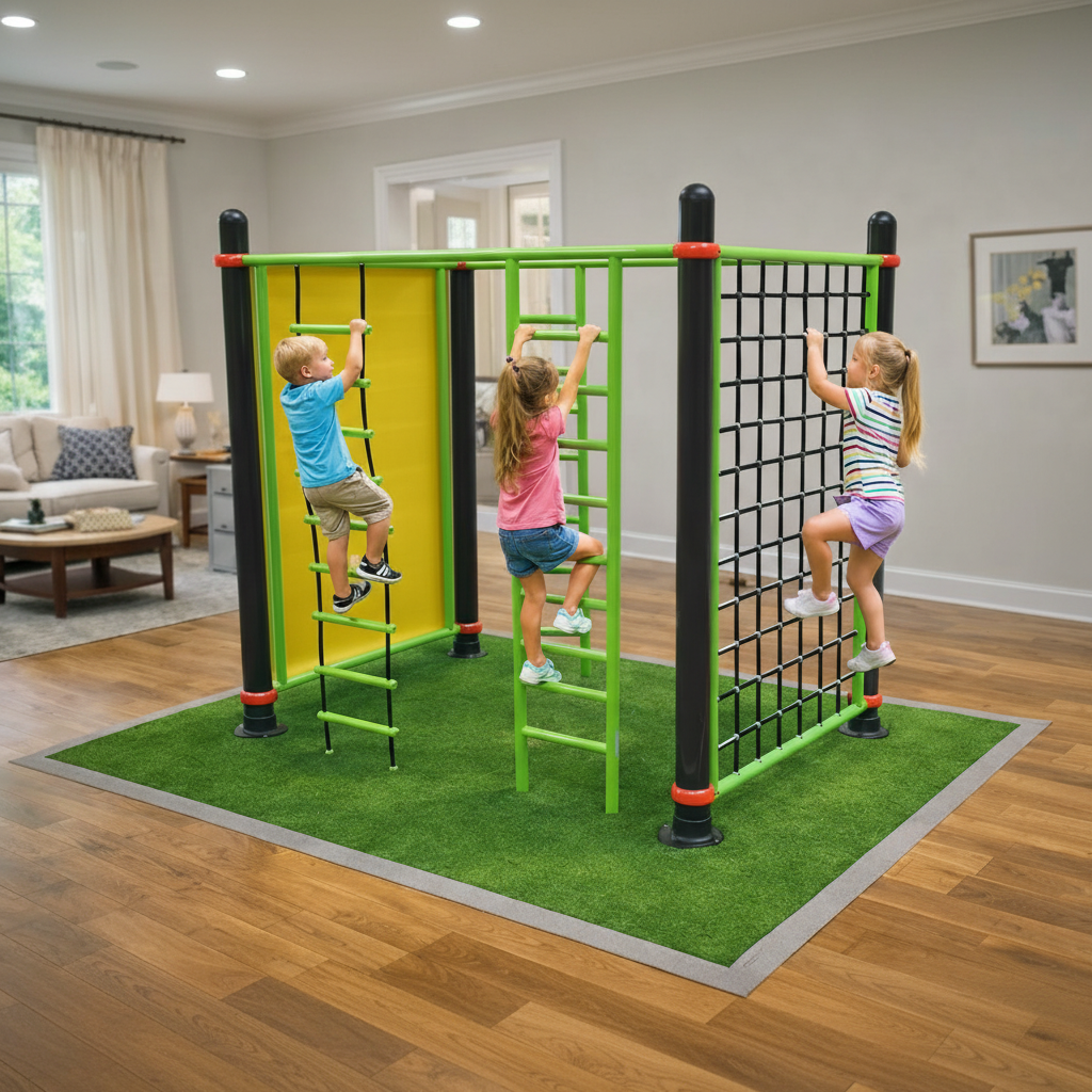 Children playing on a small playground  indoors