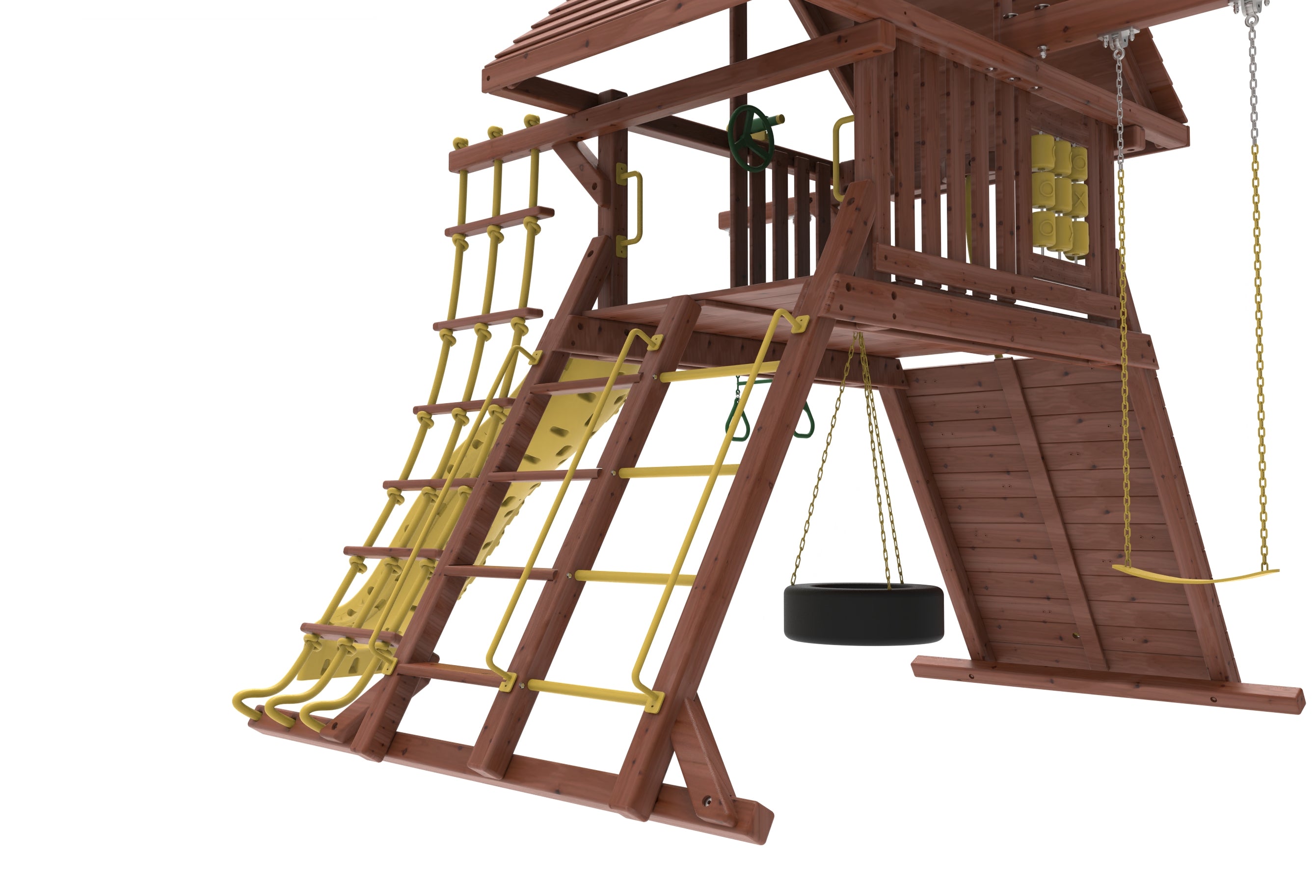 Kiddoro Discovery Den with climbing ladder and swings