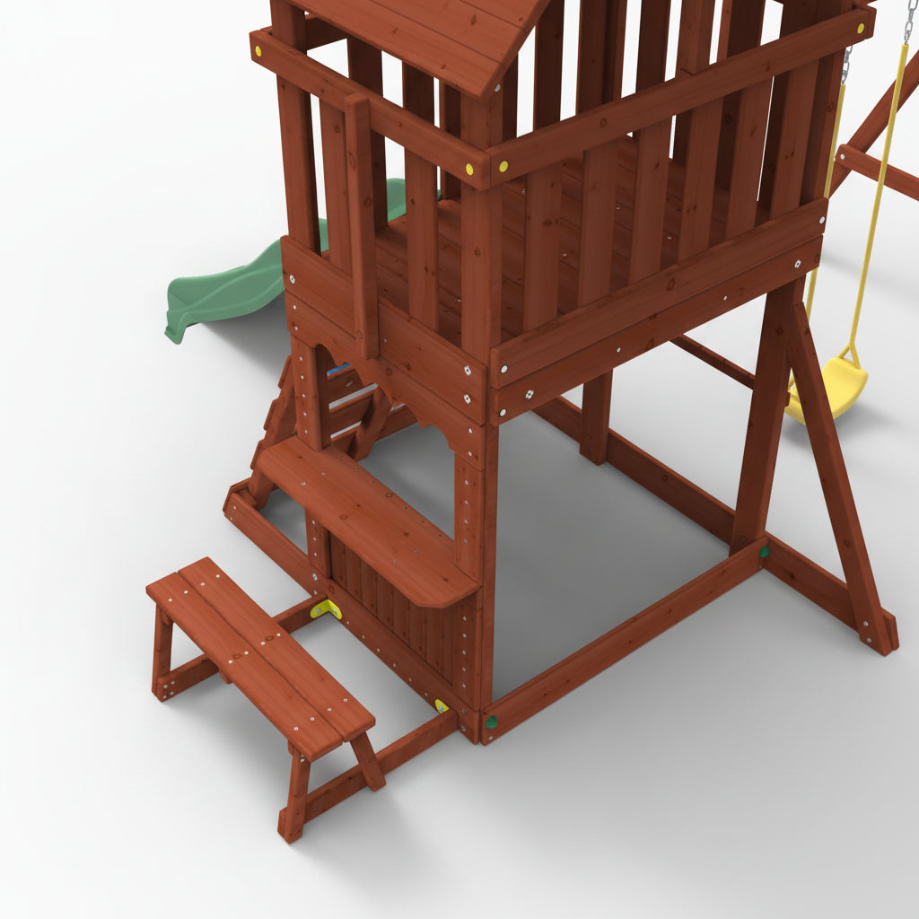 Kiddoro Mighty Jungle Swing Set with brown table 