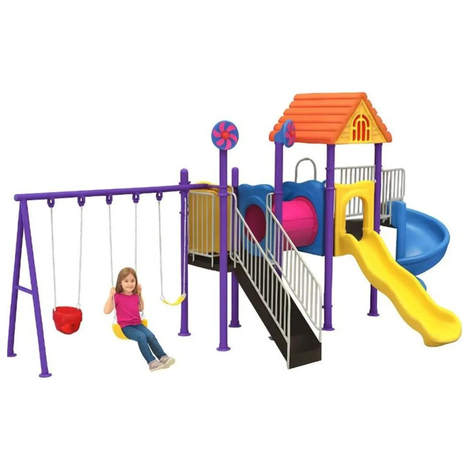 Kids Discovery Playland With 3 Swings and 2 Slides