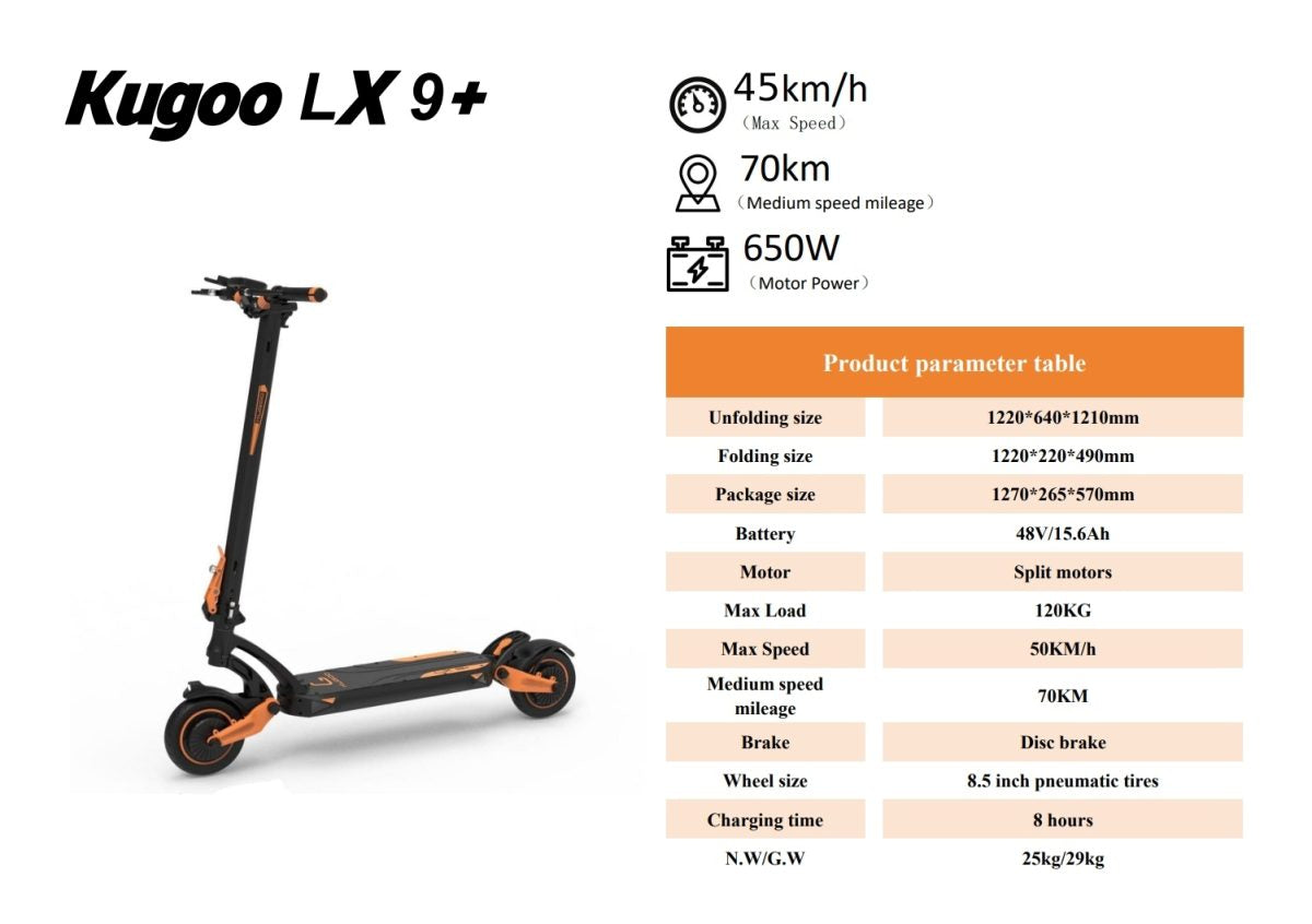 Kugoo Kirin LX9+ Electric Scooter Specifications