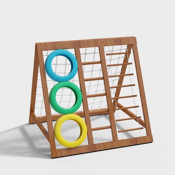 Wooden ladder game with colourful rings