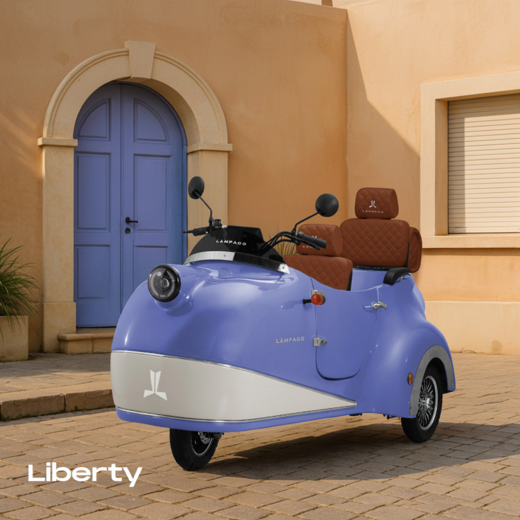 A Liberty Electric Scooter with Premium Brown Quilted Leather Seats