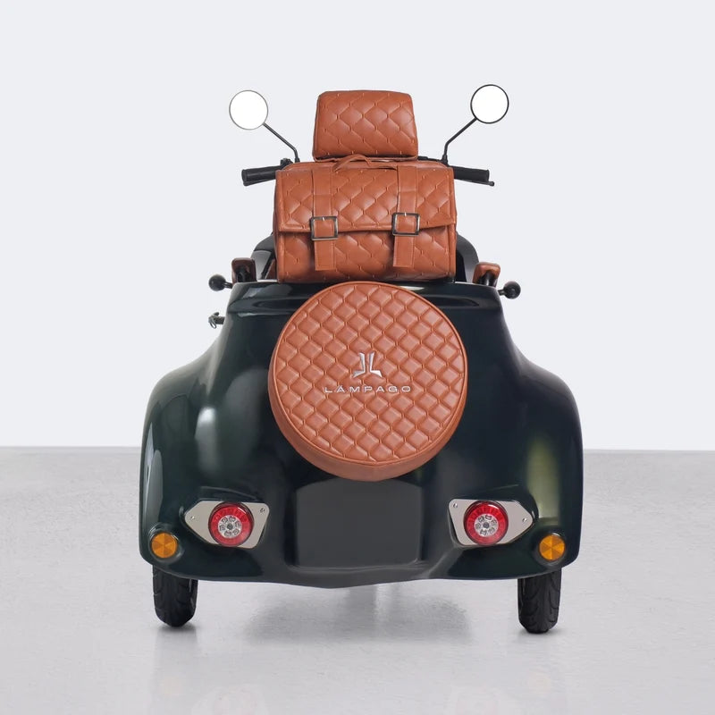 A Jura Green Three Wheel Electric Scooter with Rear Storage Box