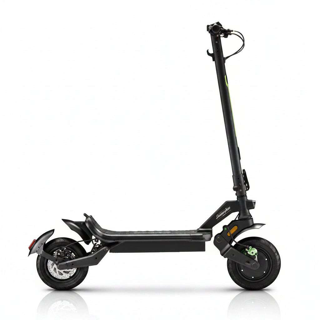 A black licensed  Lamborghini ALEXT Urban Pro Electric Scooter for adults  with a tall handlebar