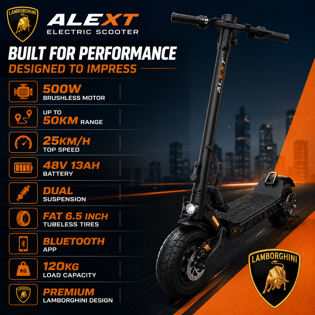 Lamborghini ALEXT electric scooter on feature callouts