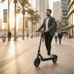 A black Lamborghini ALEXT Urban Pro Long Range Electric Scooter for Adults with a step-through deck