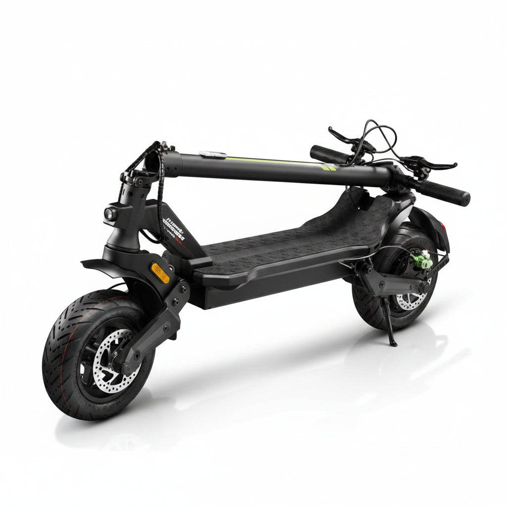 A black Licensed Lamborghini  Foldable  Speedy E Scooter featuring a step-through deck and front suspension