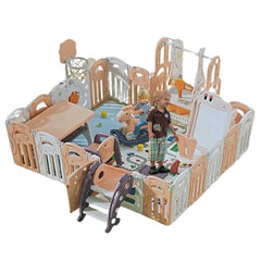 Megastar  Deluxe Large Play Pen with Multi-Functional Features & Activities-174*138*65cm-whitebrown
