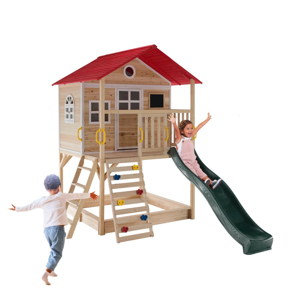 Megastar Cubby Tubby Kids Wooden Playhouse With Slide and Climbing Wall