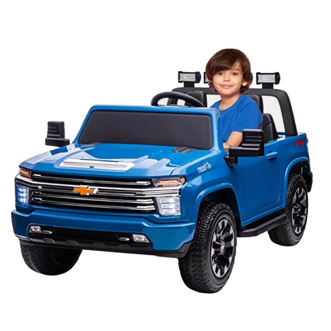 Raf  Ride on Licensed Chevrolet Silverado 4WD Jeep 12V  Electric Ride on with  Trunk & W/Remote Control  - Blue
