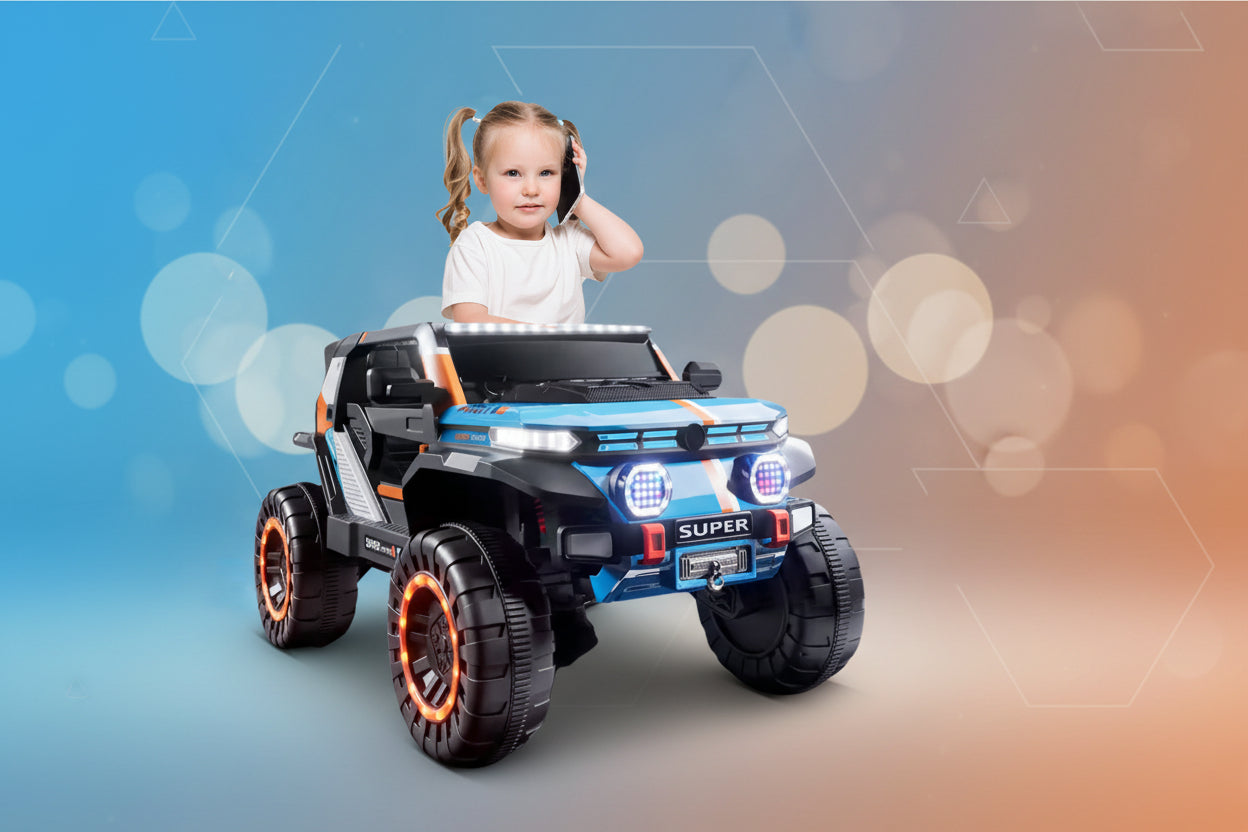 Child playing with a Kids Mini Jeep car 