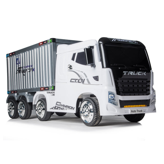 A white Battery Powered  Towing Container Electric Ride-On Truck with Remote Control