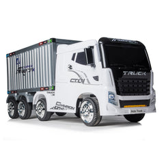 A white Battery Powered  Towing Container Electric Ride-On Truck with Remote Control