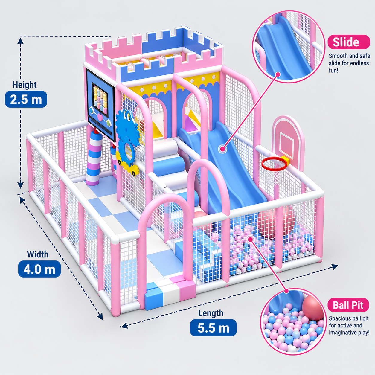 MegaStar RoyalQuest Kids Indoor Playground Dimensions