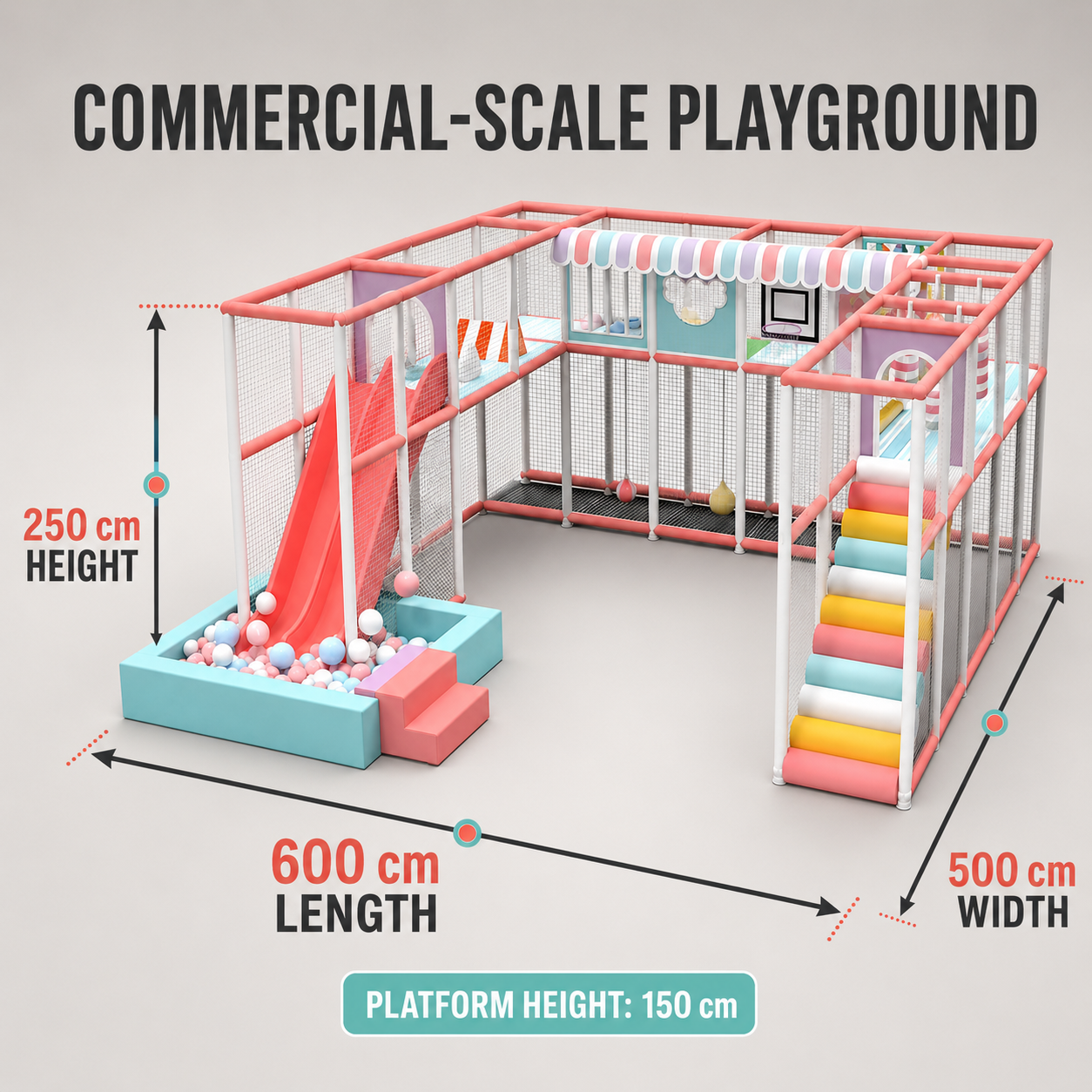 Megastar Kidzora Play Arena – Premium Kids commercial-scale indoor playground with Slide, Ball Pit Dimensions 6 x 5 x 2.5 M