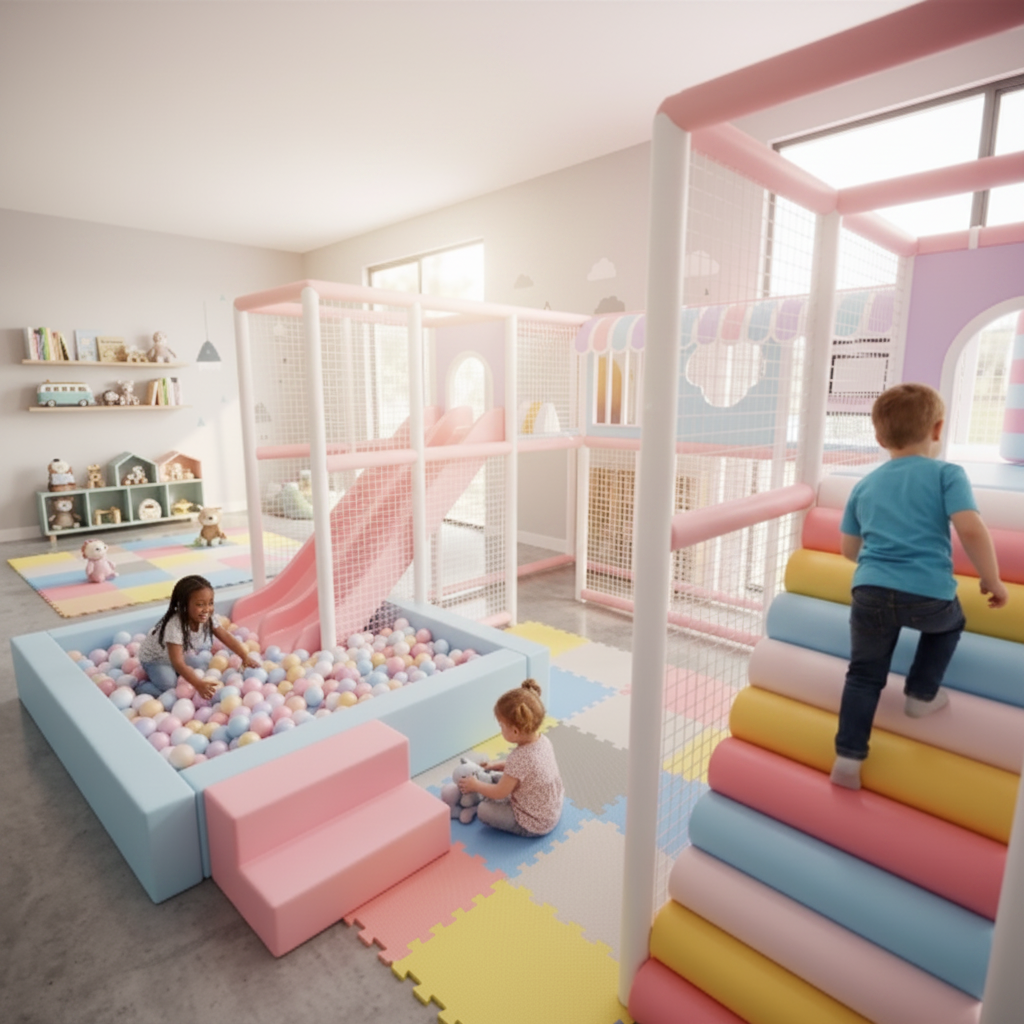 Another Angle of MegastarKidzora Mega Play Arena – Premium Kids Indoor Playground with Slide, Ball Pit & Basketball Hoop, 6.0m × 5.0m × 2.5m 