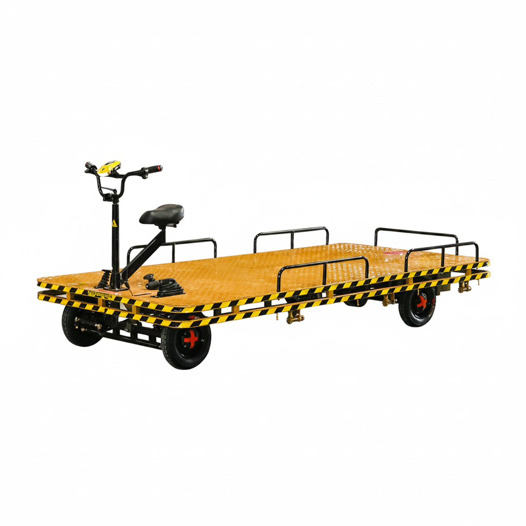 A yellow TitanHaul Electric Cargo  1.6 Metre commercial  Trolley Truck 1200 W Motor 600 kg Load Capacity 