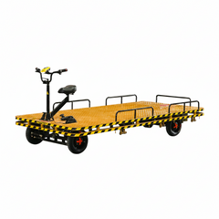 A yellow TitanHaul Electric Cargo  1.6 Metre commercial  Trolley Truck 1200 W Motor 600 kg Load Capacity 