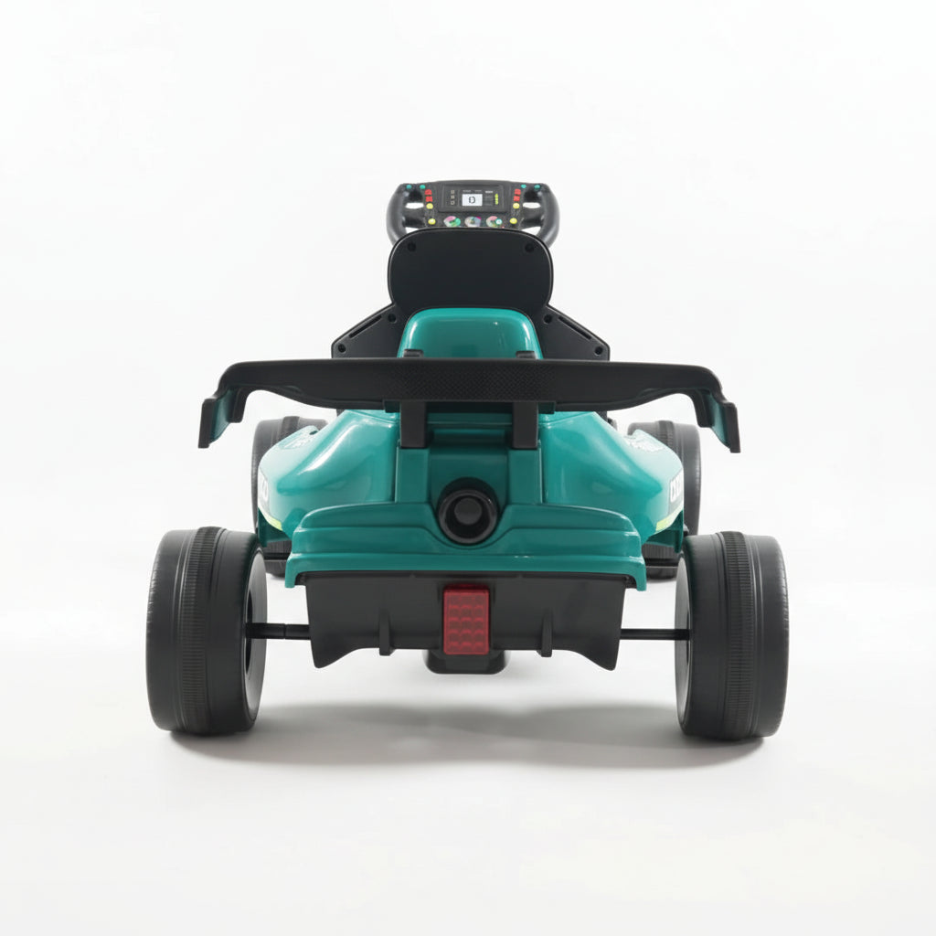 Back View of go-kart with black seat and wheels