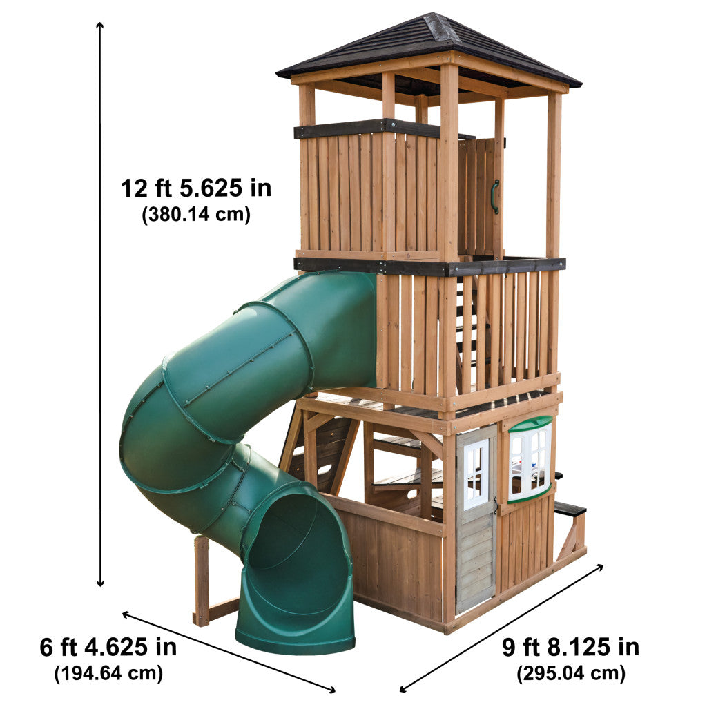 Kidkraft Wooden playset with green slide 295 x 194 x 380 cms
