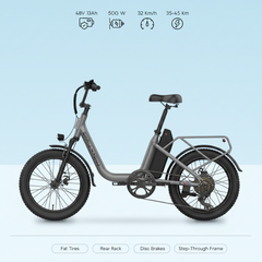 An electric bike with specifications and featuring