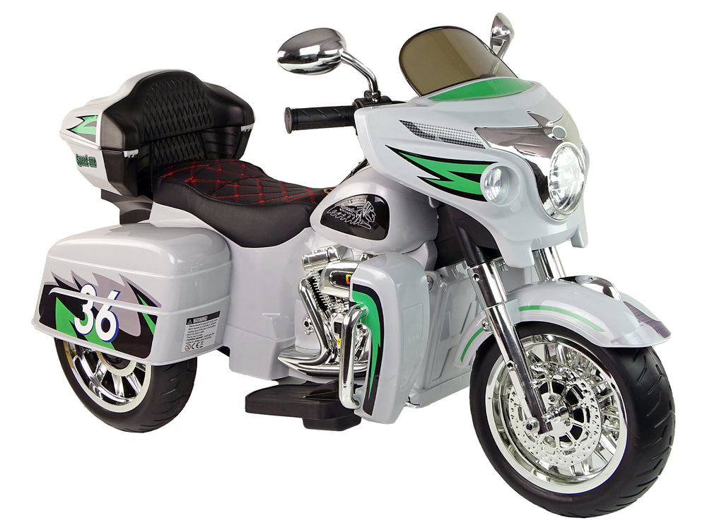 Stormer Electric Police MotorTrike for kids Silver with green Sticker