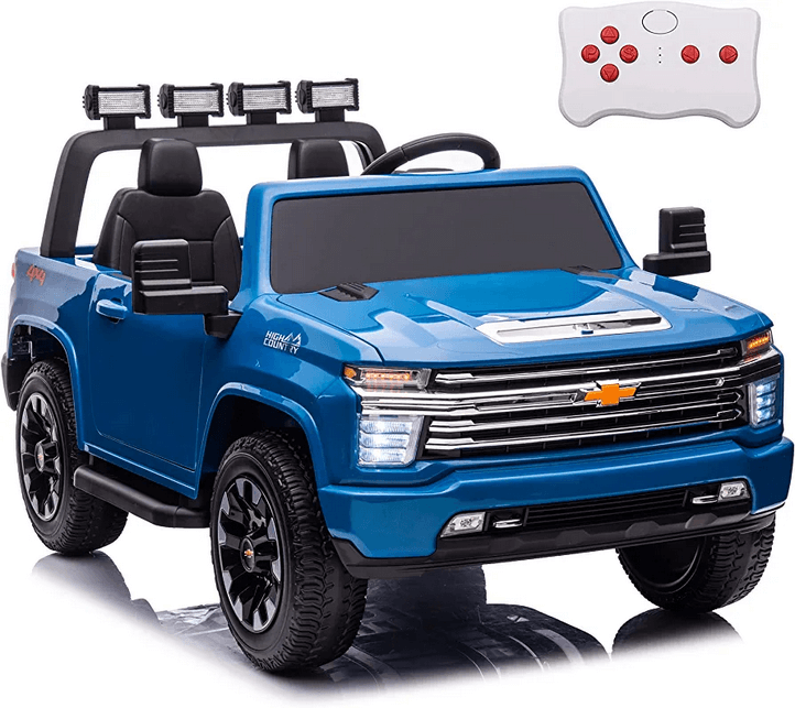 Raf  Ride on Licensed Chevrolet Silverado 4WD Jeep 12V  Electric Ride on with  Trunk & W/Remote Control  - Blue