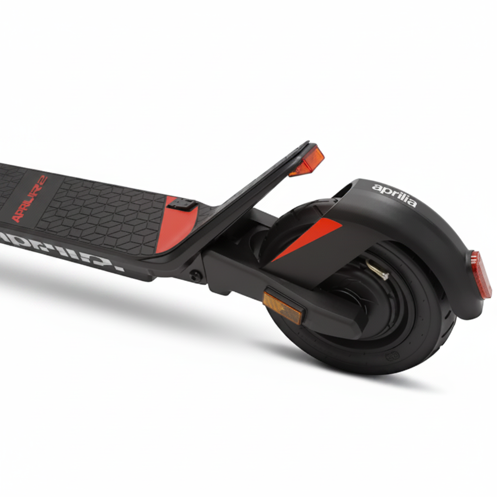 Rear Tyre of the scooter with a reflector