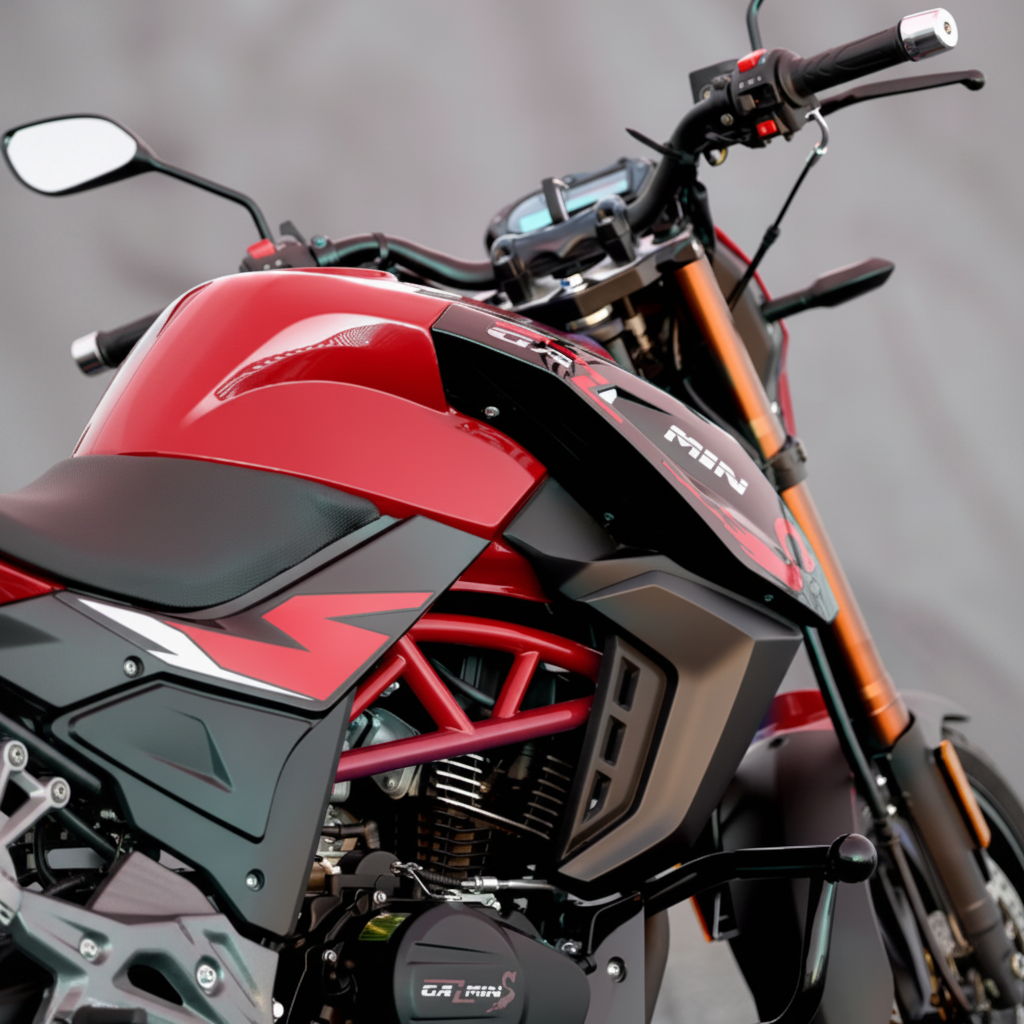 Close-up of a Xeron S 150cc Single Cylinder 4 Stroke motorcycle Bike -red