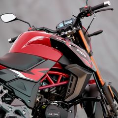 Close-up of a Xeron S 150cc Single Cylinder 4 Stroke motorcycle Bike -red