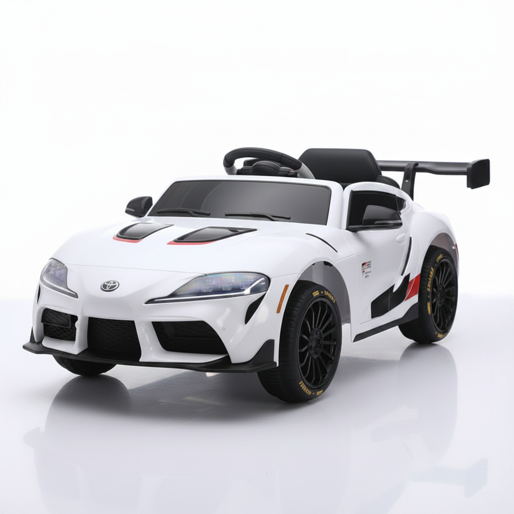 High-performance white Toyota GR Supra GT4 Ride-on Kids Sports Car