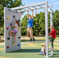 Megastar Customized AeroClimb Pro Kids Indoor and outdoor Climbing Gym UAE in a playground 3 kids playing in it white color
