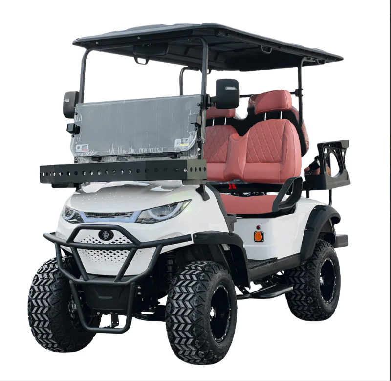 Pre-Owned Green Rider Lifted Electric Golf Cart Front angle