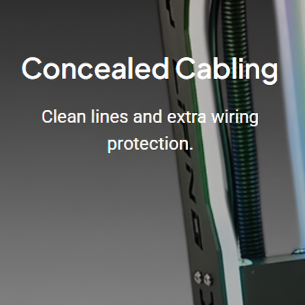 Concealed cabling system with clean lines and wiring protection.