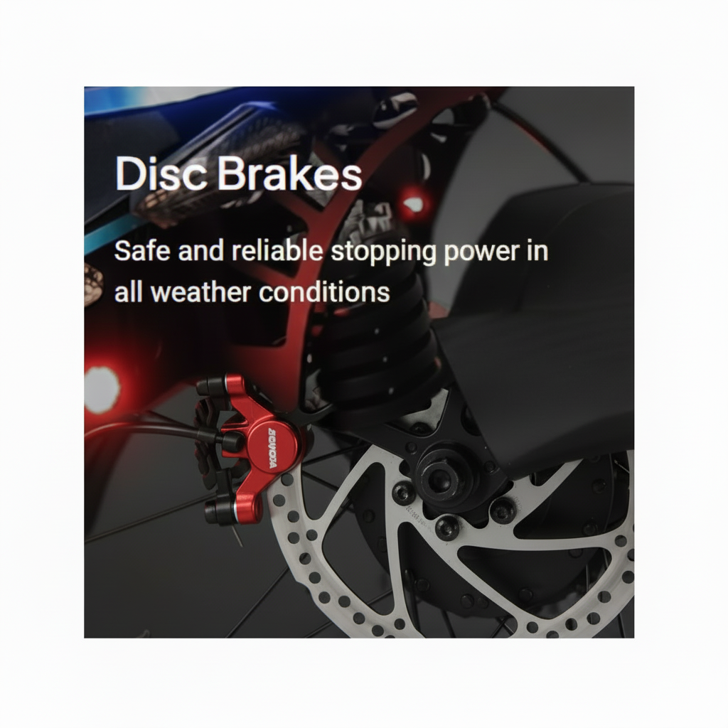 Electric Scooter with disc brakes highlighted