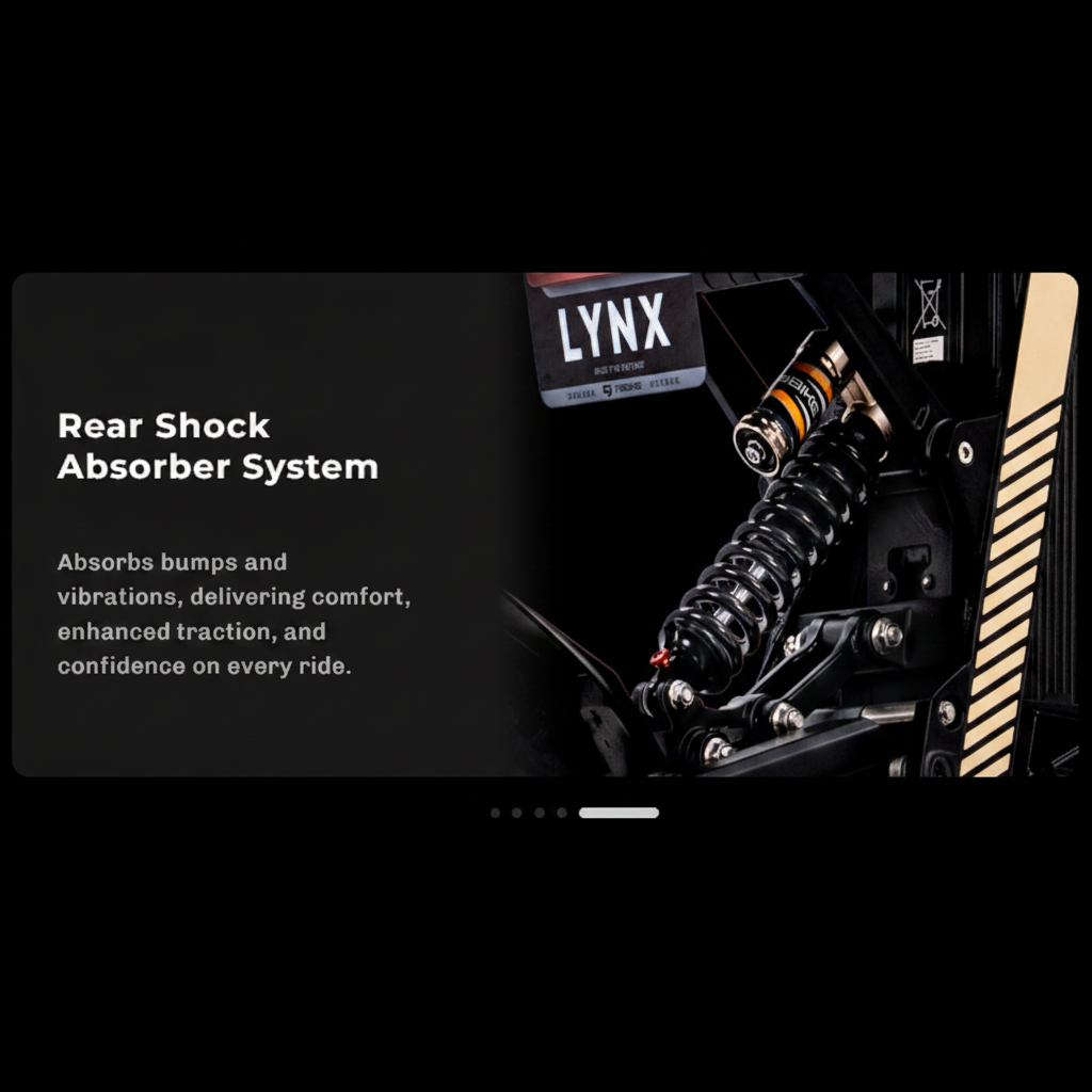 Rear shock absorber system with Lynx branding of the dity bike