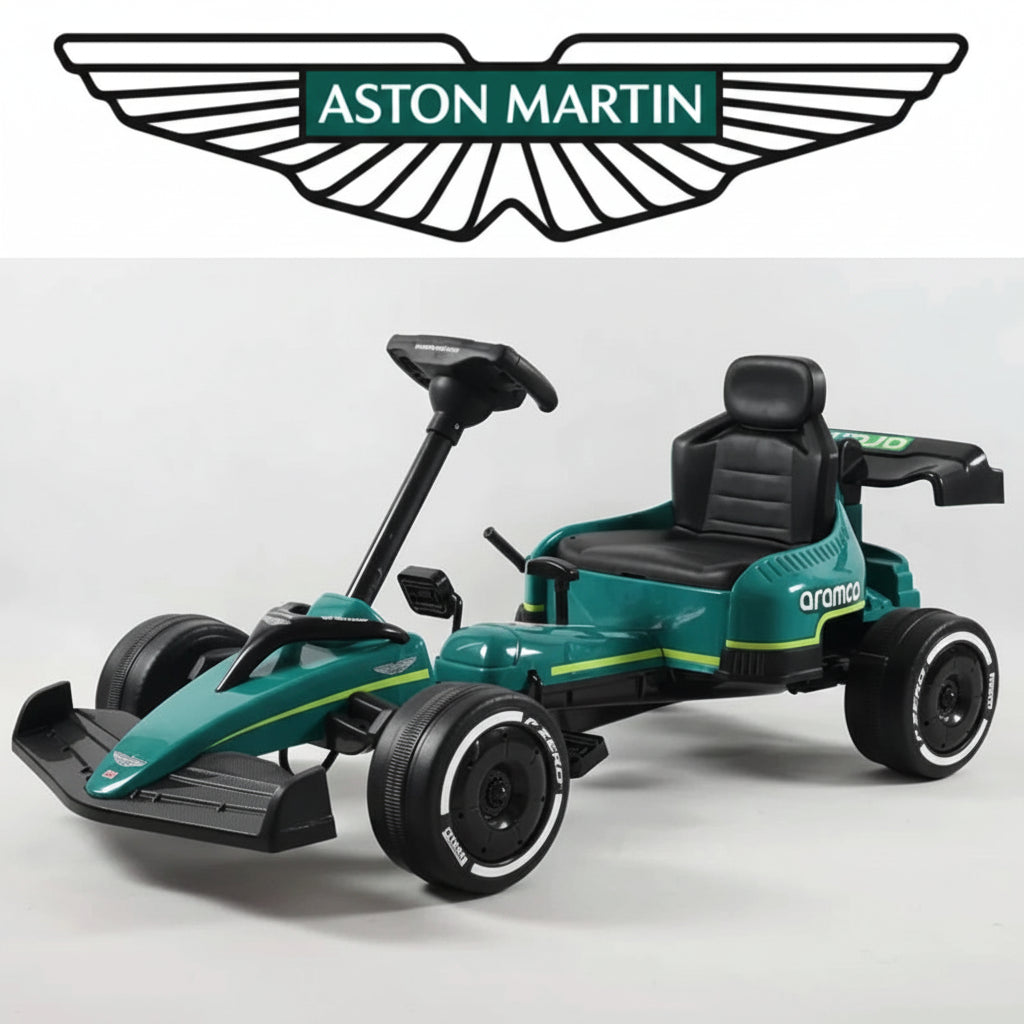 Teal go-kart with black seat and Eva Foam wheels