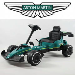 Teal go-kart with black seat and Eva Foam wheels