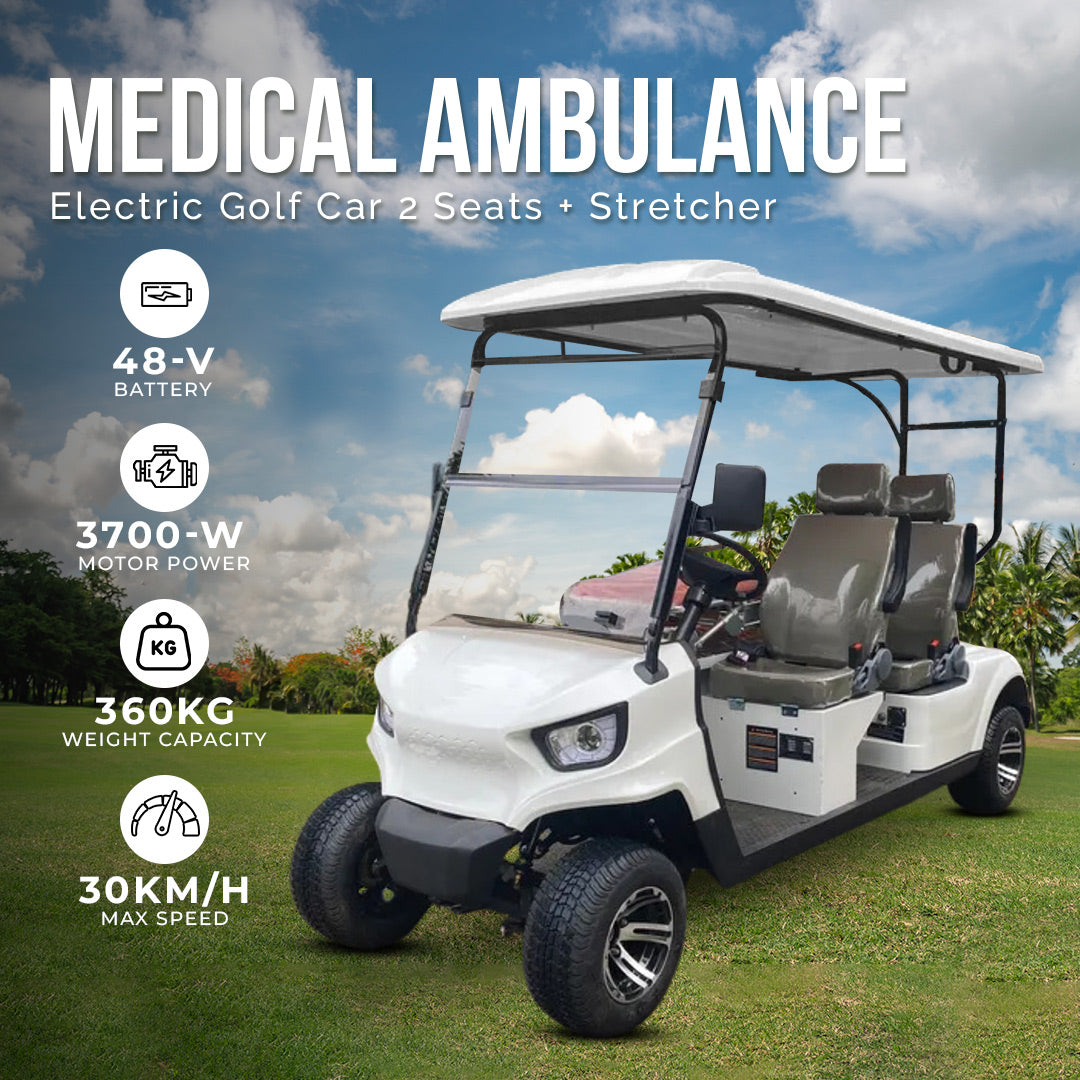 Megawheels Responder 3 عربة إسعاف طبية رياضية، عربة جولف كهربائية 3 مقاعد + نقالة للطوارئ