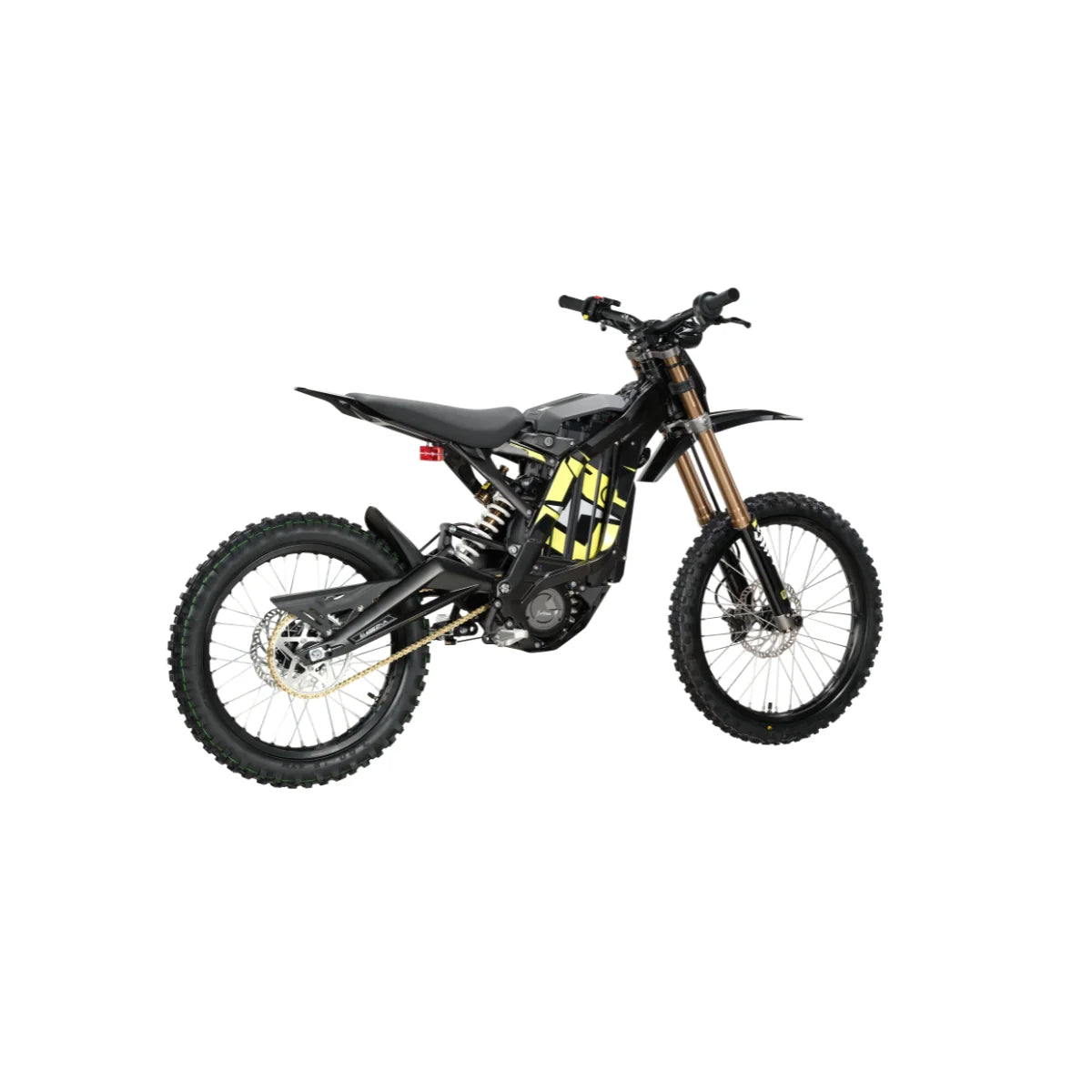 Black electric Cross bike with yellow accents 