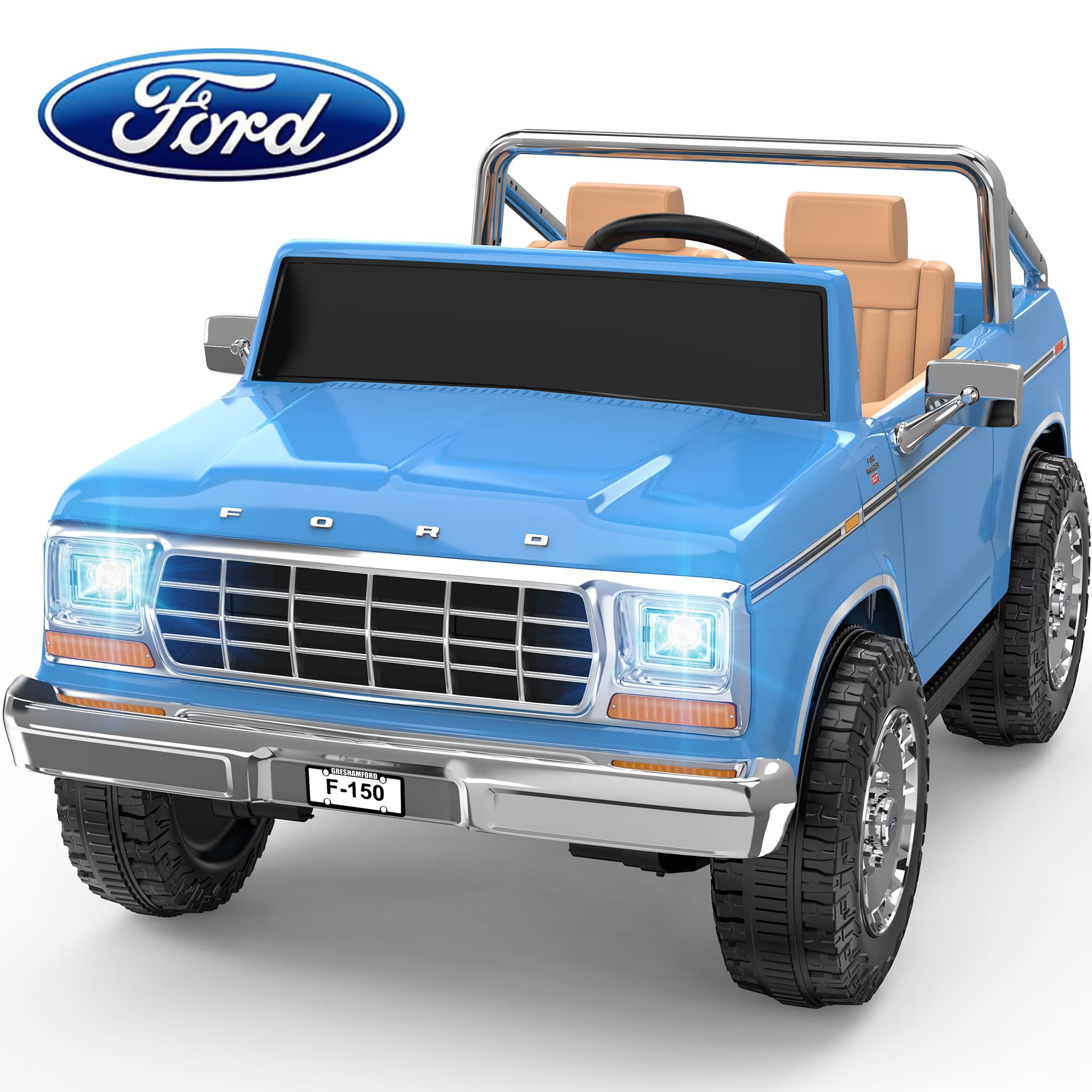 Front view of Blue Ford toy car for Kids