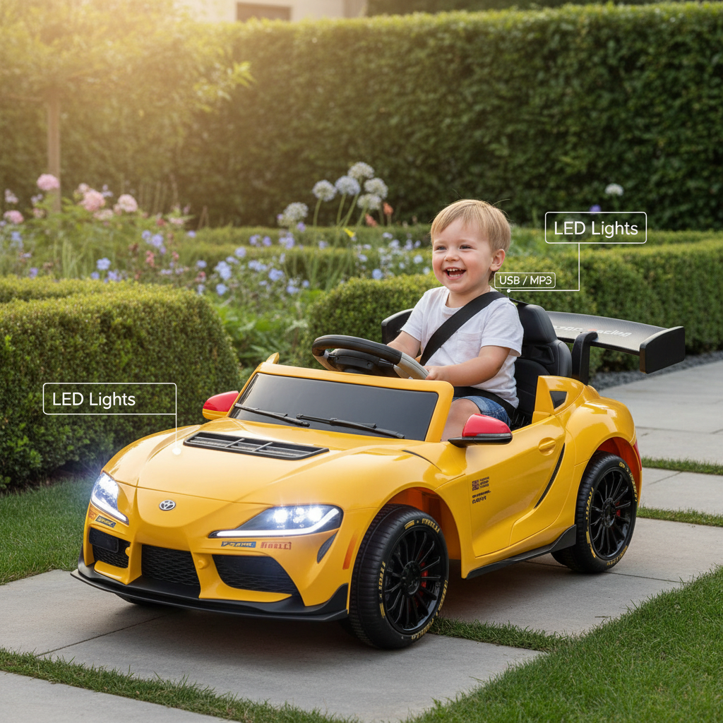 Megastar Toyota Kids Electric Ride-On Car with 2.4G remote control with a large rear spoiler