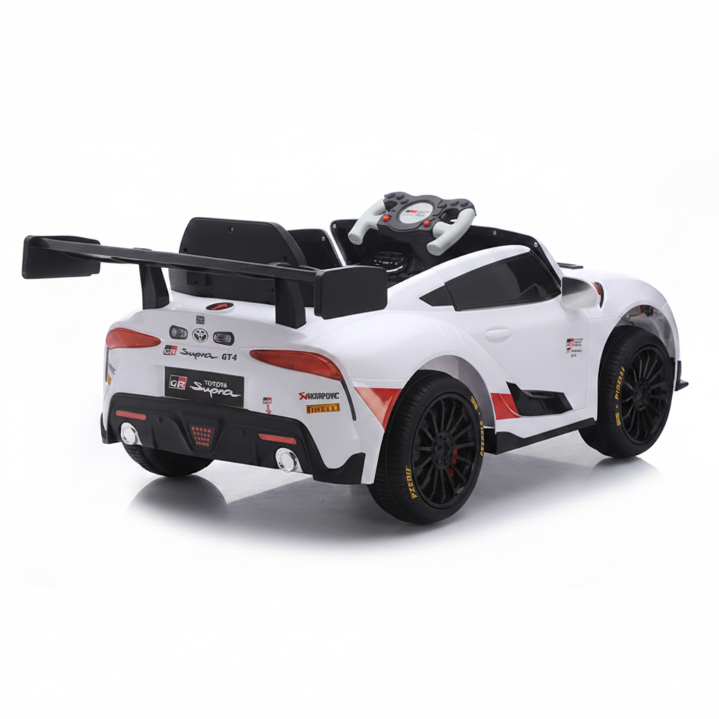 A Back view of  white Megastar Toyota Kids Electric Ride On Car with 2.4G remote control