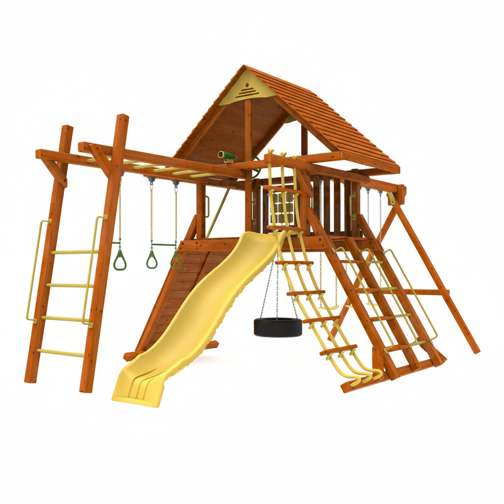 Kiddoro Discovery Den Monkey Bars Swing and yello slide Set 