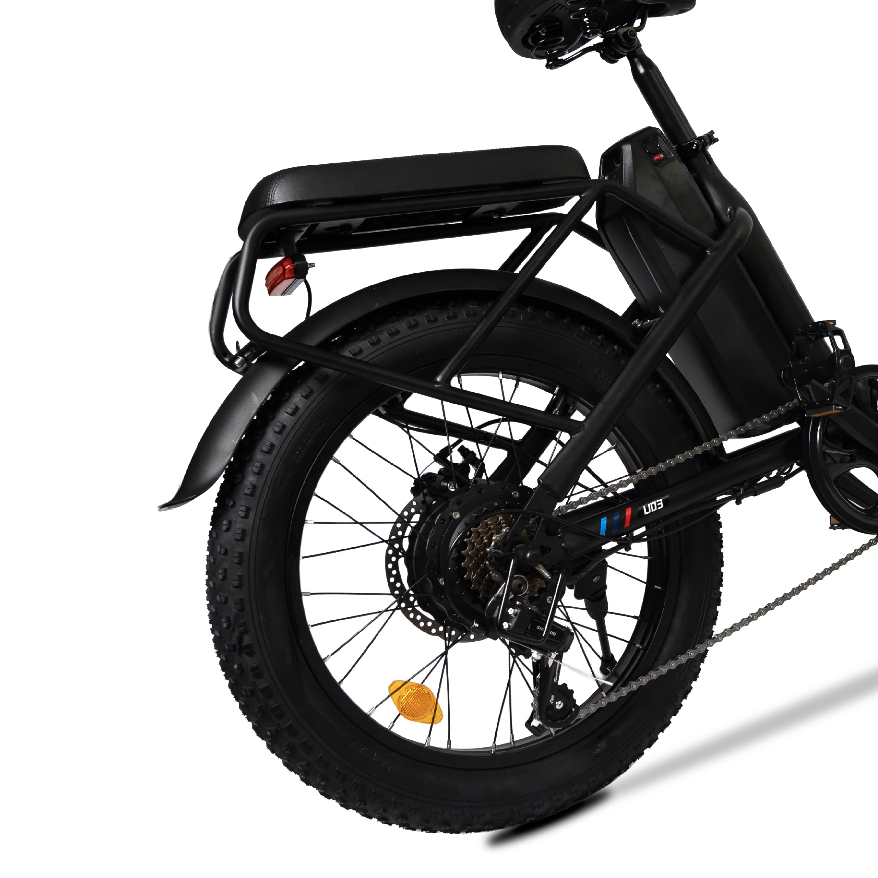 Close-Up of U03 Electric Bike Disc Brakes, 20 Inch Off Road Tires