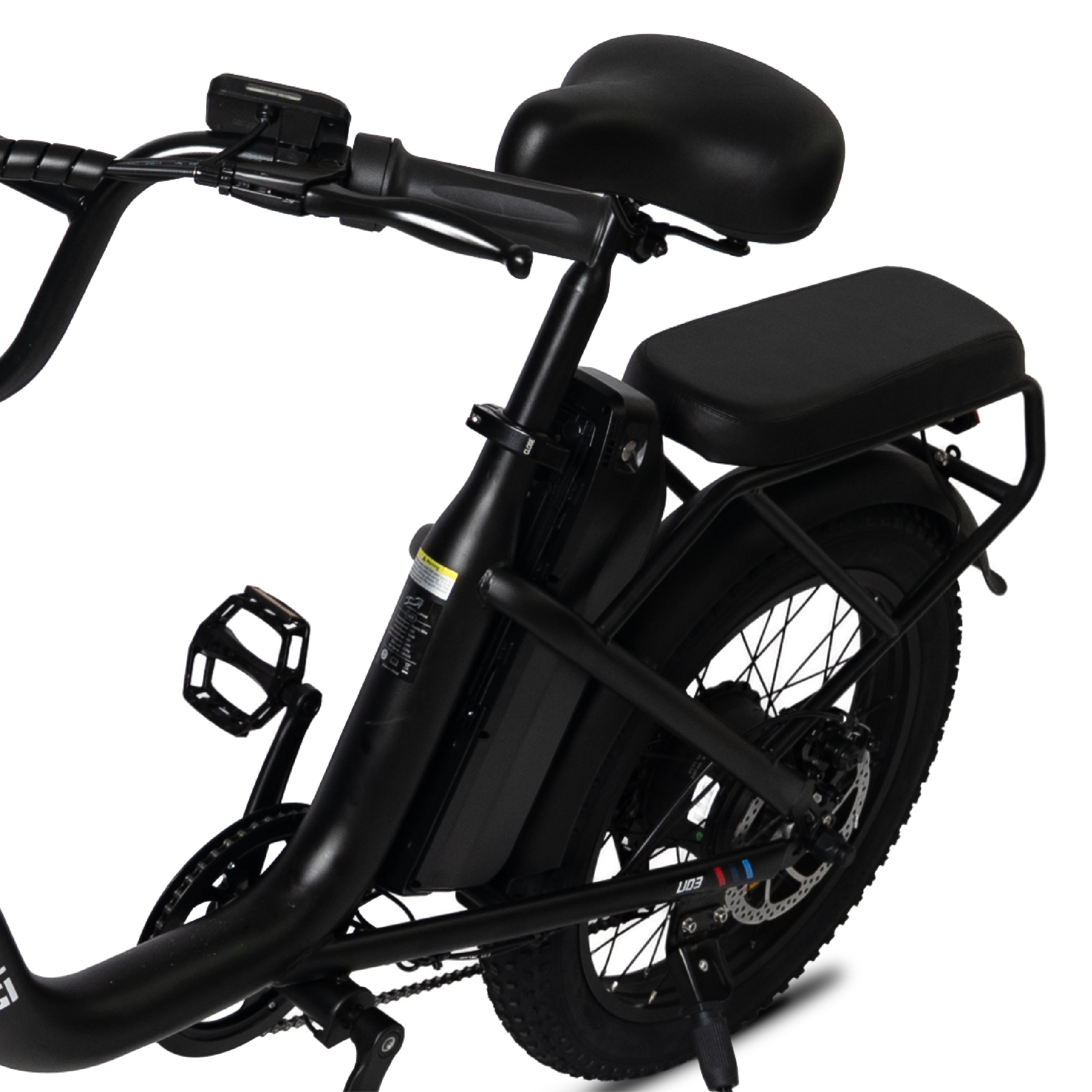 Close up of  Battery and Seats of Electric Bike
