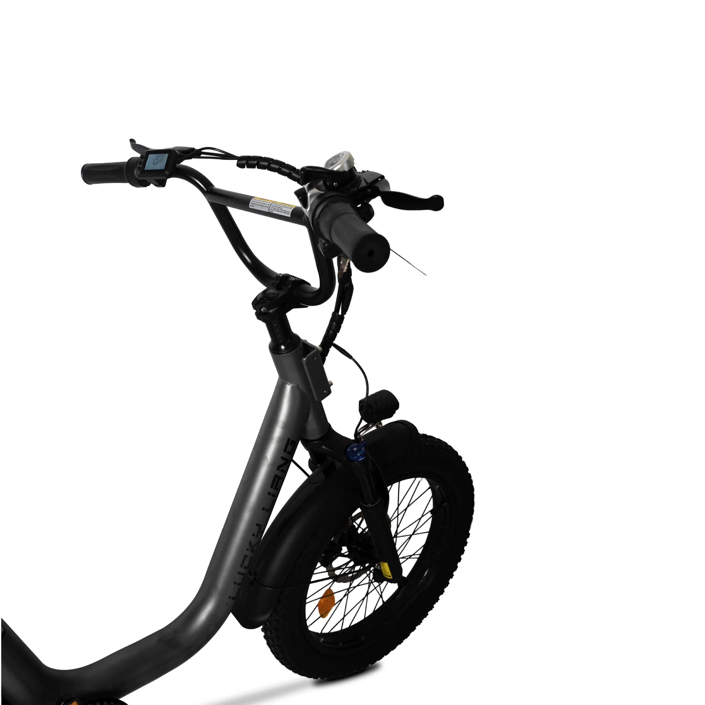 Close-up of a bicycle handlebar with black grips and brake levers