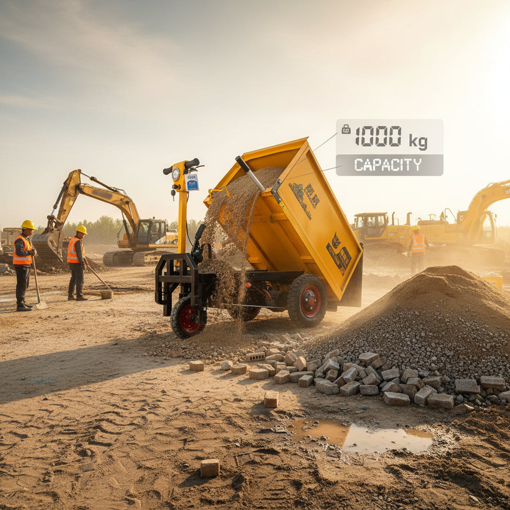Electric engineering dumper truck with 1000 kg capacity