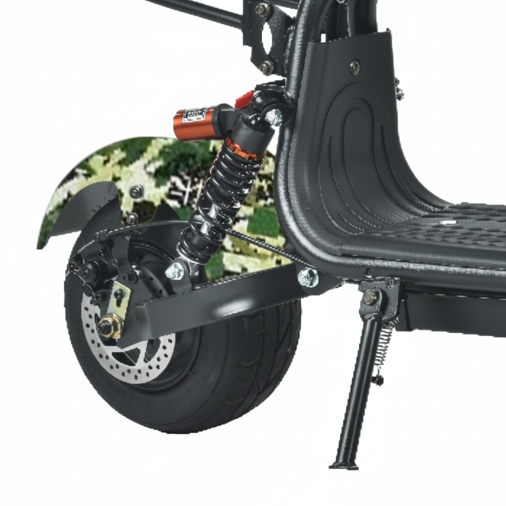 Close-up of a scooter's suspension system 